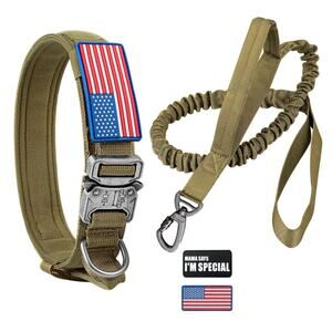 Tactical Dog Collar and Bungee Leash, Military Dog Collar & Leash Set size M